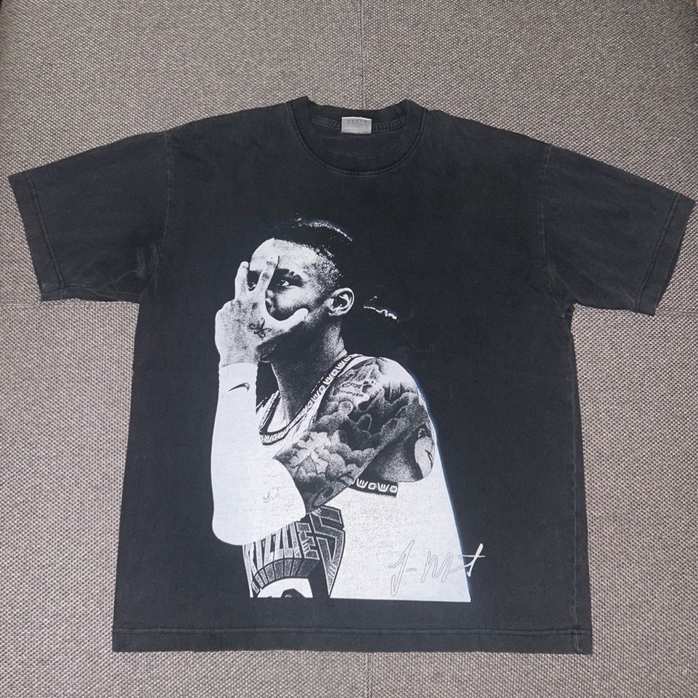 Rare Ja Morant Faded Black Basketball Portrait Tee